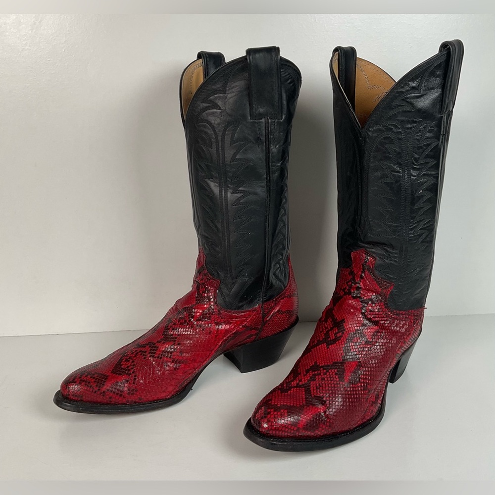 Vintage Justin Python Cowgirl Boots | Snakeskin | USA Made | Red | Women’s 7.5 B